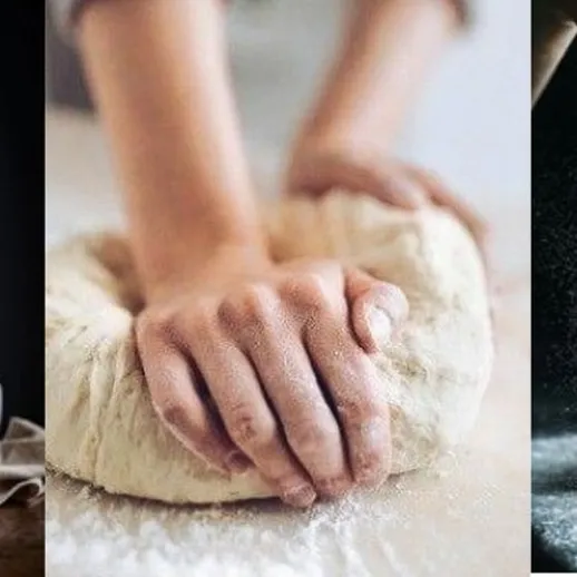 Процесс приготовления теста в уютной кухне с использованием муки и воды