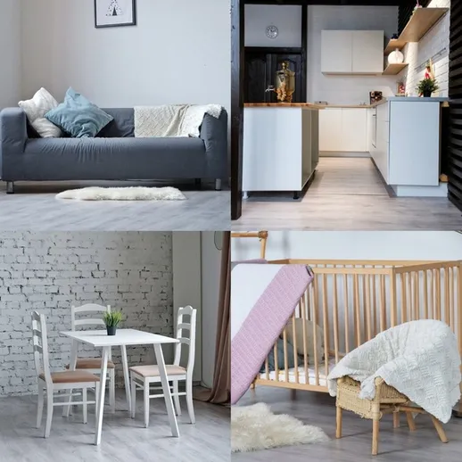 Уютная квартира с современным интерьером, белой кухней и детской кроваткой в центре города