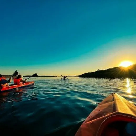 Закат над спокойной водой: каякеры наслаждаются природой у берега
