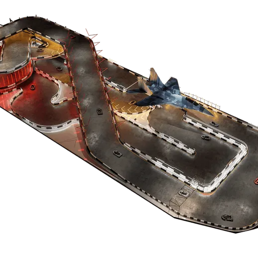 Стильная гоночная трасса с авиаторов и крутящимися поворотами на территории современного комплекса