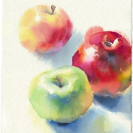 Яркие акварельные яблоки на светлом фоне создают атмосферу свежести и уюта