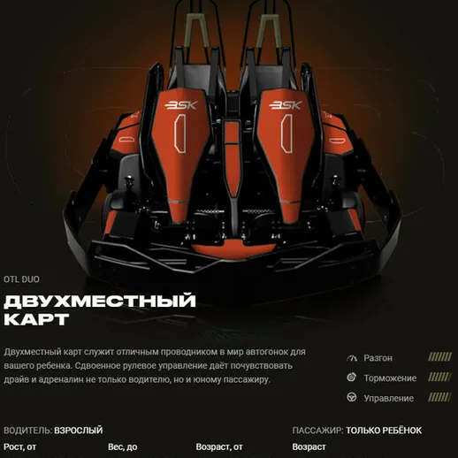 Двухместный карт для детей и взрослых с красными сиденьями для развлечений на трассе