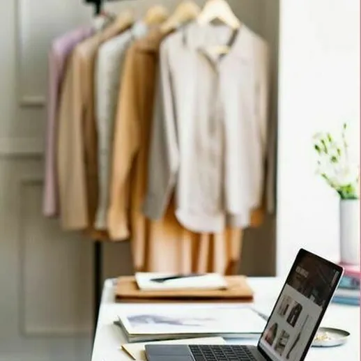 Уютный интерьер офисного пространства с компьютером и одеждой на вешалке