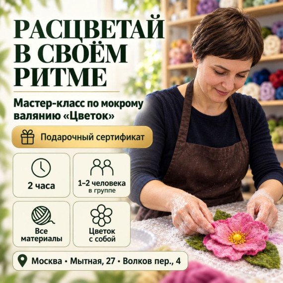 Мастер-класс по мокрому валянию «Цветок». Инфографика 1