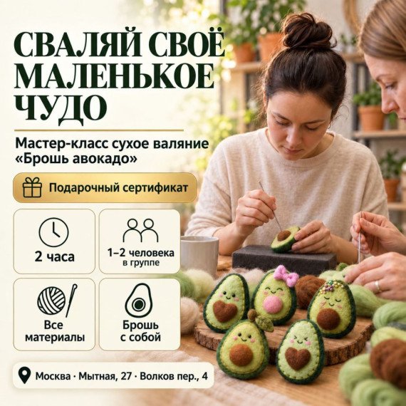 Мастер-класс сухое валяние «Брошь авокадо». Инфографика 1