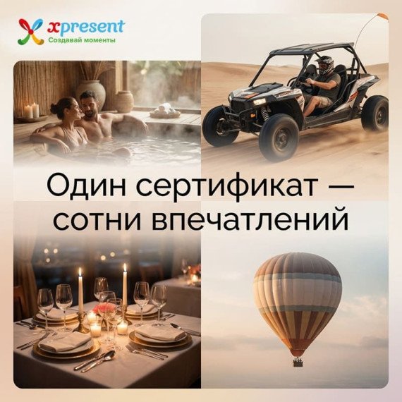 Один сертификат даёт возможность попробовать много разных впечатлений и активностей