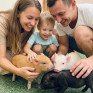 Семья с маленькими свинками проводит время на ферме в теплый летний день - превью 1