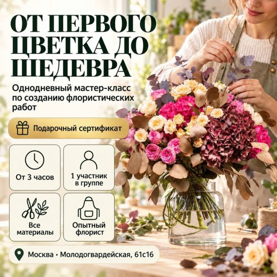 Однодневный мастер класс по созданию флористических работ. Инфографика 1