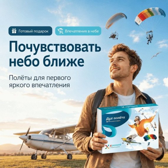 Подарочный набор для любителей активных развлечений с парапланеризмом и полетами на парашюте. Главное фото