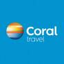 Логотип Coral Travel на ярком синем фоне, символизирующий путешествия и отдых для туристов - превью 1