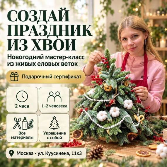 Новогодний мастер-класс из живых еловых веток. Инфографика 1