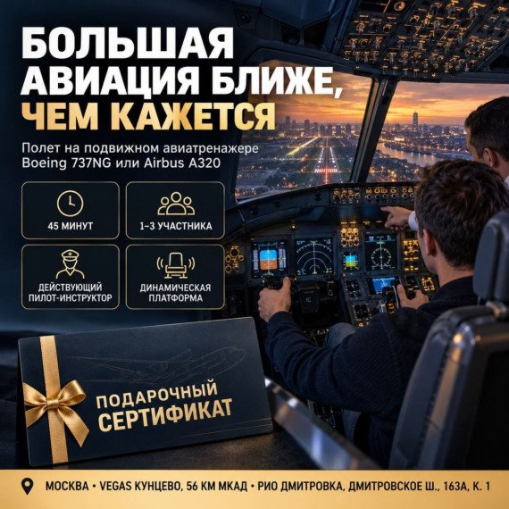 Полет на подвижном авиатренажере Boeing 737NG или Airbus A320. Инфографика 1