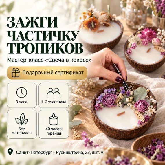 Мастер-класс Свеча в кокосе. Инфографика 1